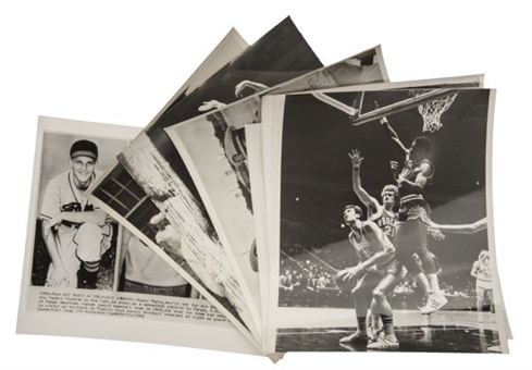 Multi-Sport Wire Photo Lot of (7) with Maris, Marciano and Maravich 